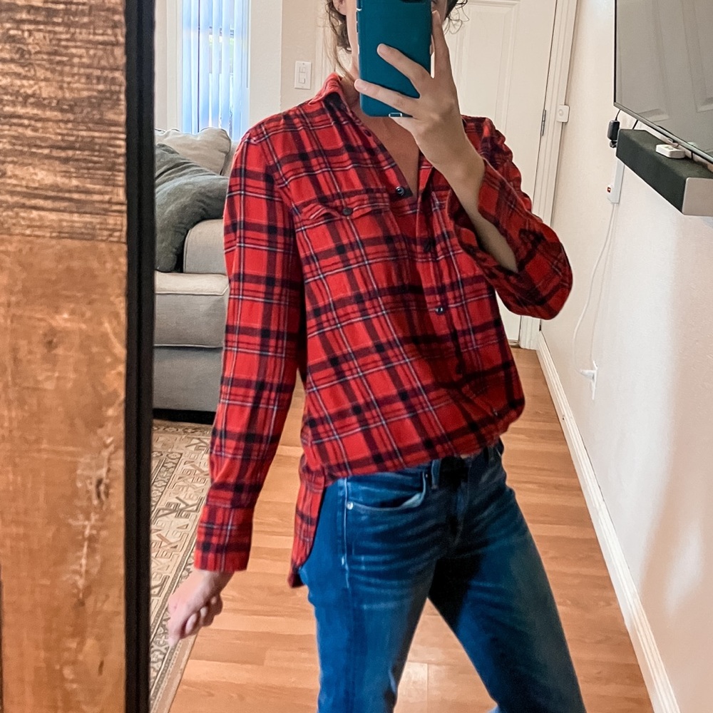 J Crew Women's Buffalo Check Plaid Flannel Shirt Jacket Red